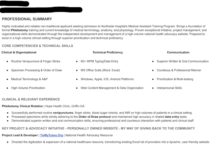 write an ats resume based on one job listing